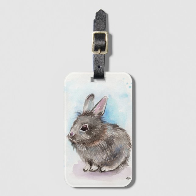 Gray Bunny Luggage Tag (Front Vertical)