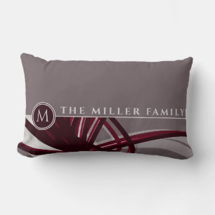 Gray & Burgundy Abstract Monogram Family Name Lumbar Cushion