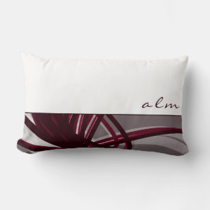 Gray & Burgundy Abstract Ribbons Monogram Lumbar Cushion