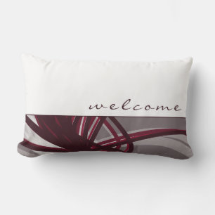 Gray & Burgundy Abstract Ribbons   White   Welcome Lumbar Cushion