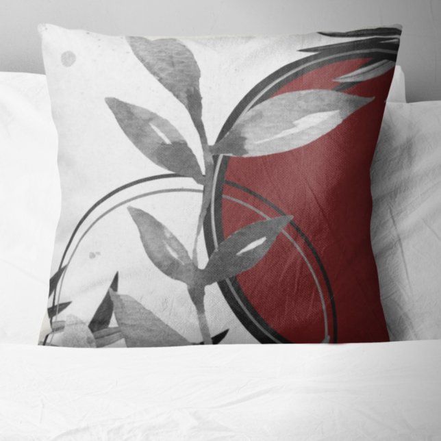 Gray & Burgundy Zen Watercolor Leaves Cushion (Creator Uploaded)