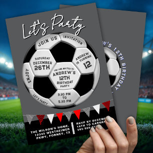 Gray Burst Sporty Soccer Ball Boys Birthday Invitation