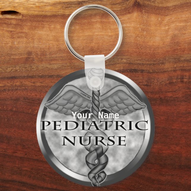 Gray caduceus Pediatric Nurse Key Ring (Front)