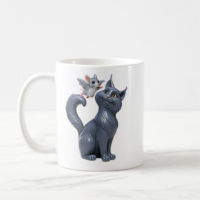 Gray Cat and Bat Coffee Mug (Left)
