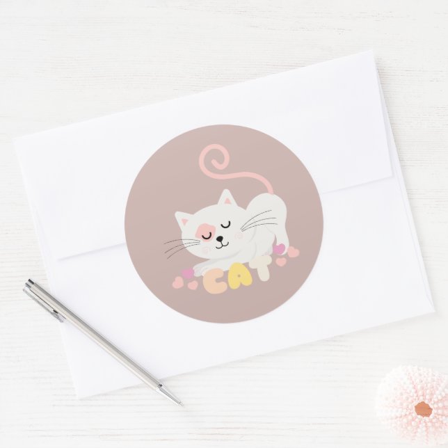 Gray Cat Classic Round Sticker (Envelope)