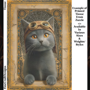 Gray Cat in Ornate Steampunk Stye DZ8 Decoupage  Tissue Paper