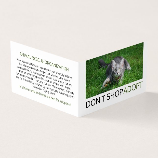 Gray Cat on Grass, Pet Adoption Detailed Business Card (Outside)