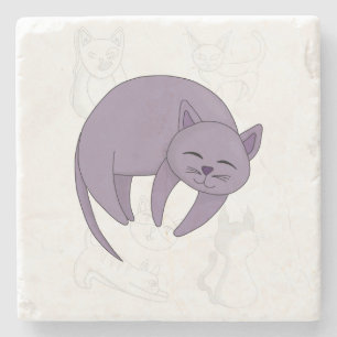 Gray Cat Sleeping and Kitten Doodles Duvet Cover Stone Coaster