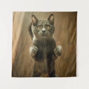 GRAY CAT STANDING IN TWO FEET TAPESTRY