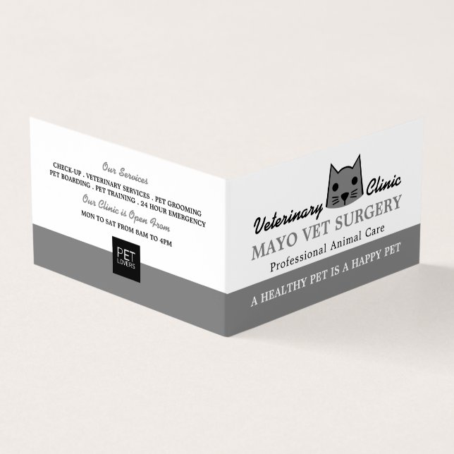 Gray Cat, Veterinarian, Veterinary Detailed Business Card (Outside)