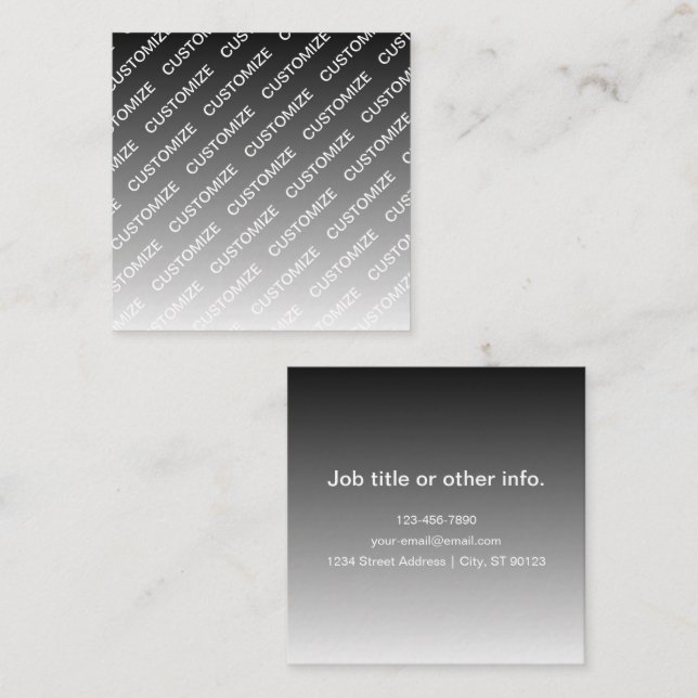 Gray (changeable color) Ombre & Text Pattern Square Business Card (Front/Back)