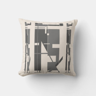 Gray Charcoal on Beige Tribal Art Abstract Motif Cushion