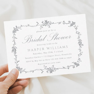 Gray Classic French Floral Bridal Shower Invitation