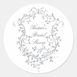Gray Classy French Victorian Bridal Shower Classic Round Sticker