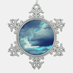 Gray clouds snowflake pewter christmas ornament