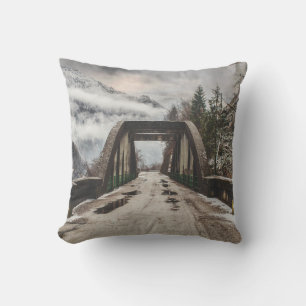 GRAY CONCRETE ARCH BRIDE BESIDE LEAFLESS TREE NEAR CUSHION