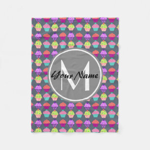 Gray Cupcakes, Personalized Name Monogram Fleece Blanket