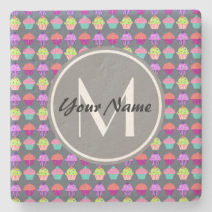 Gray Cupcakes, Personalized Name Monogram Stone Coaster