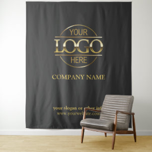 Gray Custom Business Logo Trade Show Backdrop Tapestry
