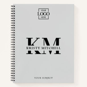 Gray Custom Company Logo Business Monogrammed Notebook