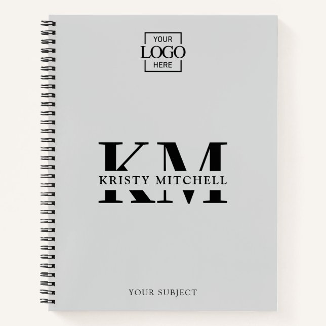 Gray Custom Company Logo Business Monogrammed Notebook (Front)