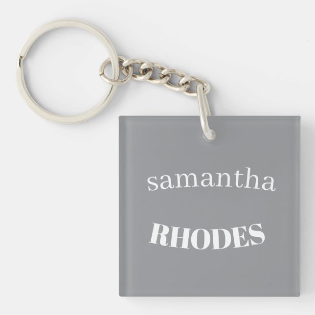 Gray custom monogram minimalist key ring (Front)