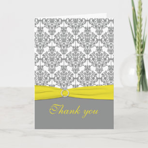 Gray Damask with Yellow Thank You Card