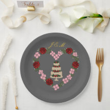 Gray decorative heart cake plate
