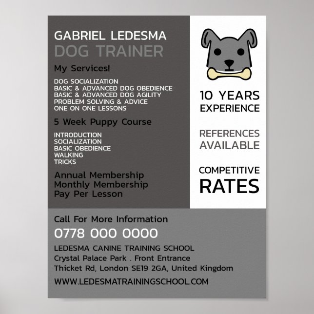 Gray Dog, Dog Trainer Advertising Poster (Front)