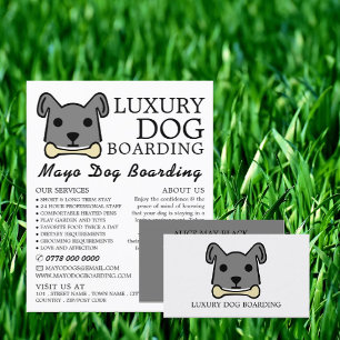 Gray Dog with Bone, Dog Boarding Business Card