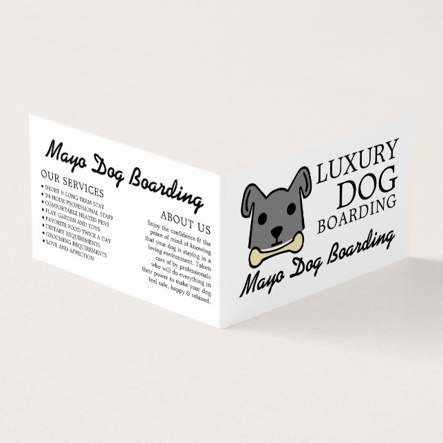 Gray Dog with Bone, Dog Boarding Detailed Business Card (Outside)
