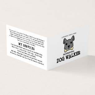 Gray Dog with Bone, Dog Walker Detailed Business Card