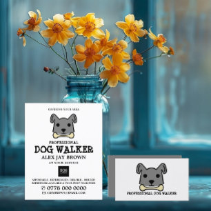 Gray Dog with Bone, Dog Walker Service Business Card