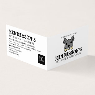 Gray Dog with Bone, Pet Store & Groomers Detailed Business Card