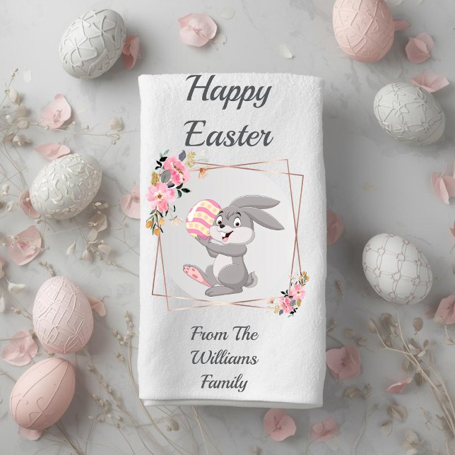 Gray Easter Bunny Personalized Bath Towel (Creator Uploaded)