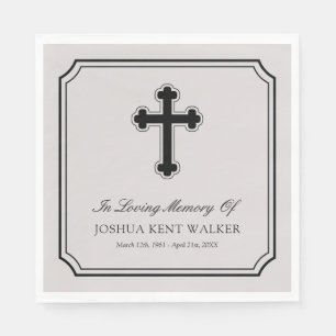 Gray Elegant Cross In Loving Memory Funeral Napkin