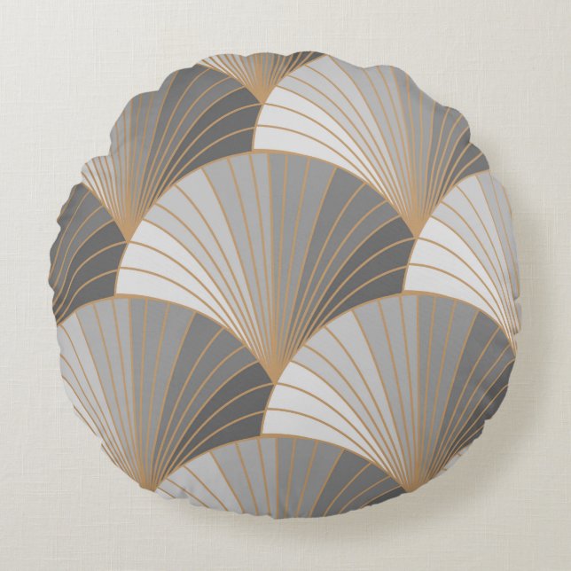 Gray elements with gold outline. seamless pattern. round cushion (Front)