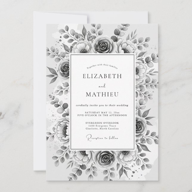 Gray Ethereal Bloom Wedding Invitation (Front)