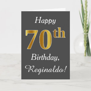 Gray, Faux Gold 70th Birthday + Custom Name Card