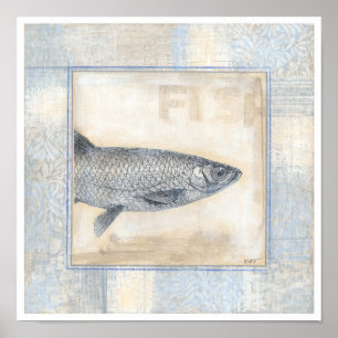 Gray Fish on Beige Background Poster