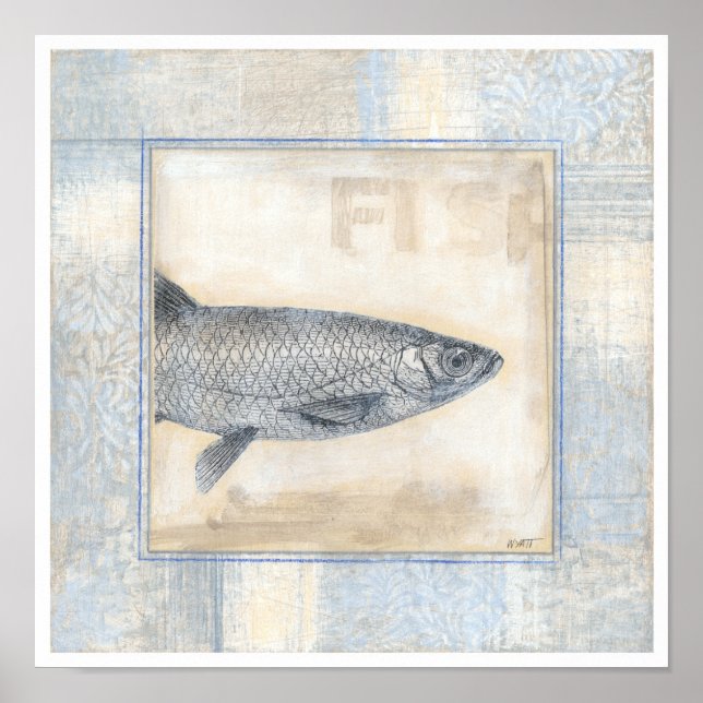 Gray Fish on Beige Background Poster (Front)