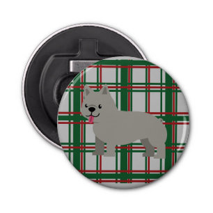 Gray French Bulldog, Christmas Plaid Bottle Opener