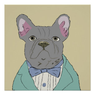 Gray French Bulldog Poster