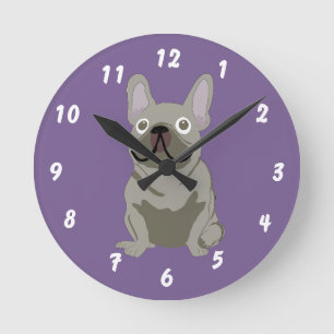 Gray French Bulldog Round Clock