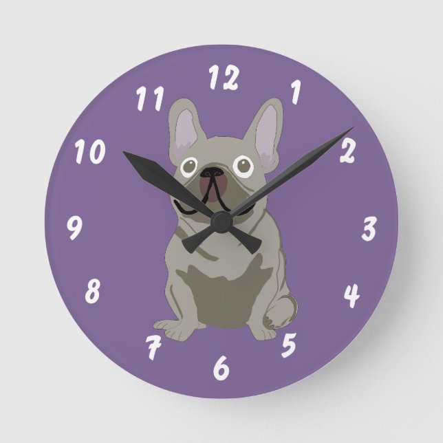 Gray French Bulldog Round Clock (Front)