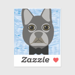 Gray French Bulldog, watercolor blue