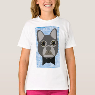 Gray French Bulldog, watercolor blue T-Shirt
