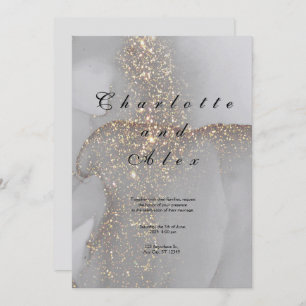 Gray Glitter Elegant  Ink Wedding Invitation