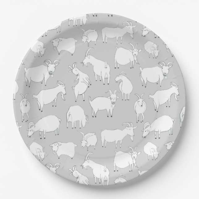 Gray Goats Playing Paper Plate (Front)