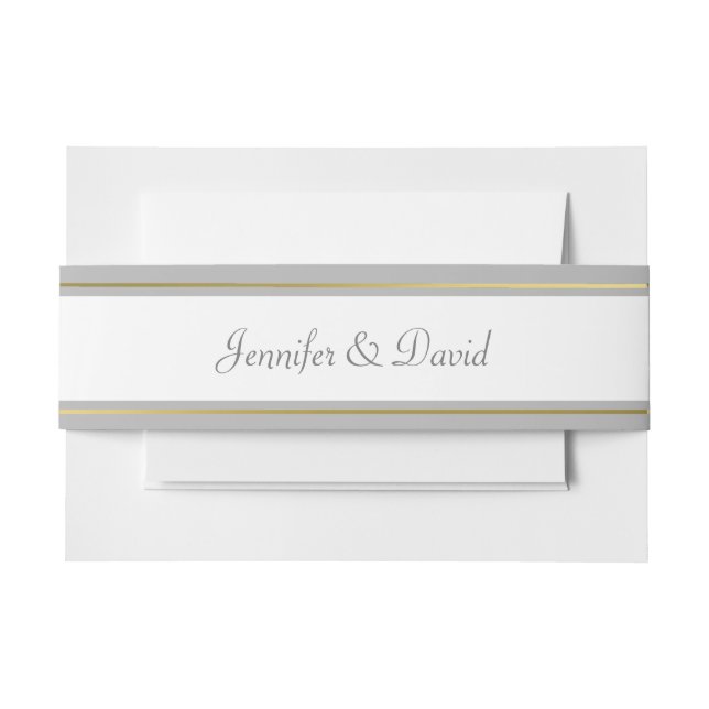 Gray, Gold and White Custom Wedding Belly Band Invitation Belly Band (Front Example)